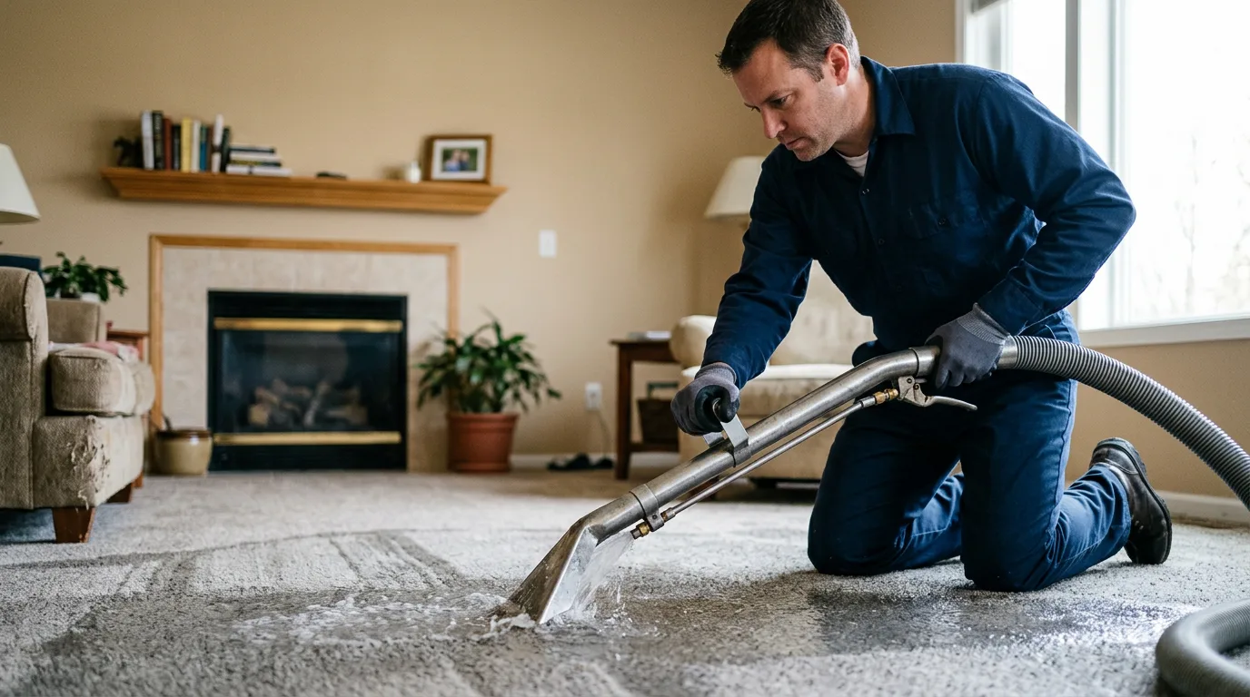 Water damage restoration technician working near Visalia, CA